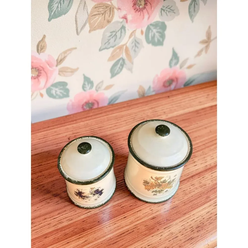 Vintage World China Grape Canister Set 2 Ceramic Cream Green Country Kitchen